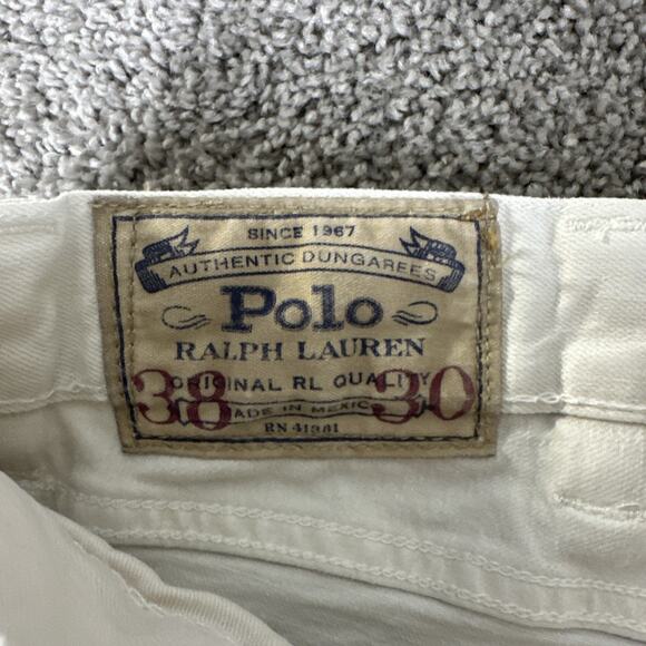 Polo Ralph Lauren Jeans Mens 38x30 White Chalk Slim Straight Denim Preppy - Picture 5 of 14